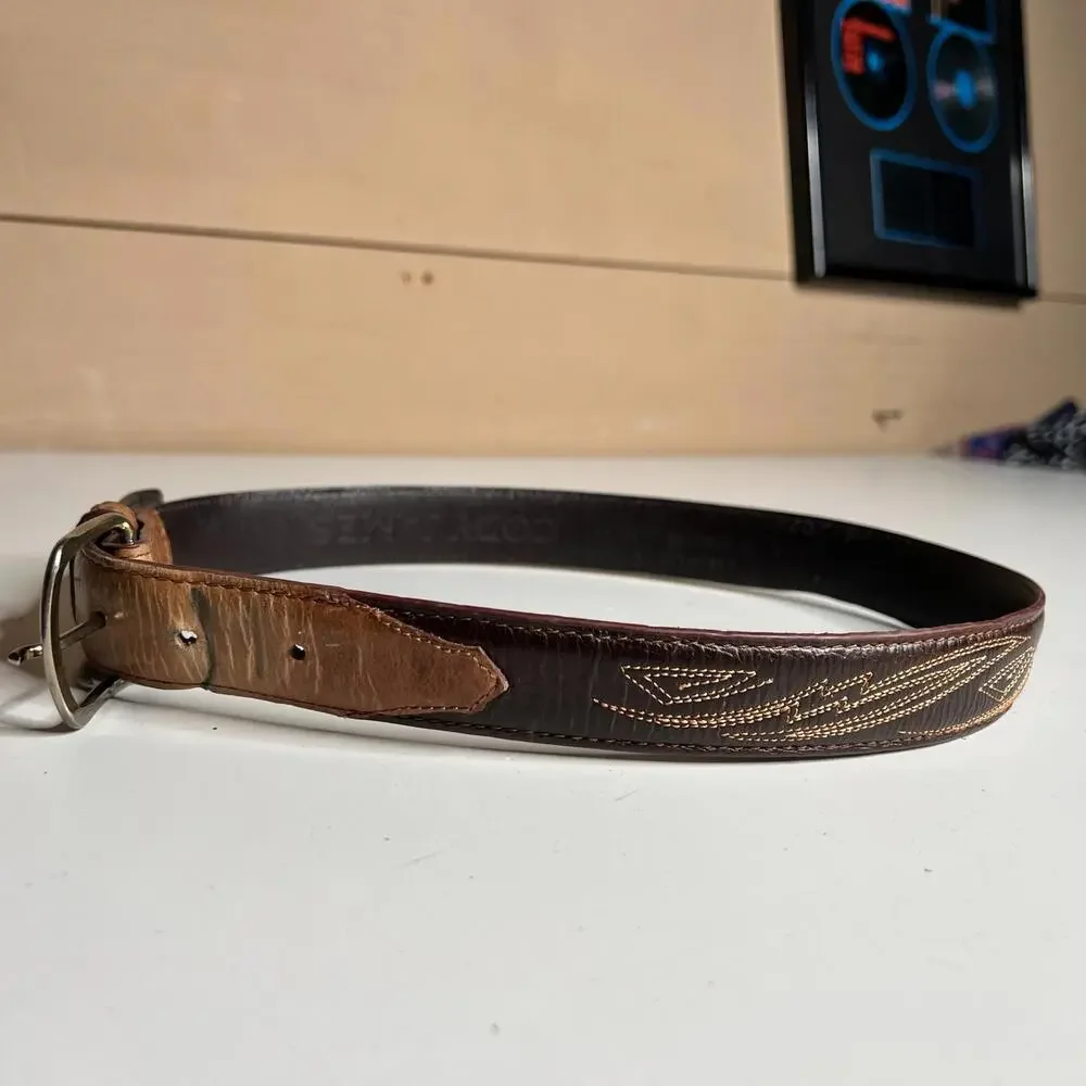 Cody James Genuine Leather Belt Brown Western Stitched Casual Vintage Size‎ 28